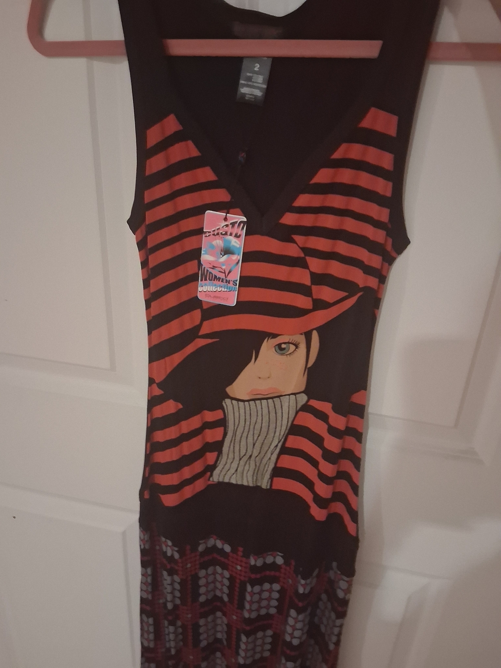 Custo Barcelona Black and Red Graphic Stripe Maxi Dress